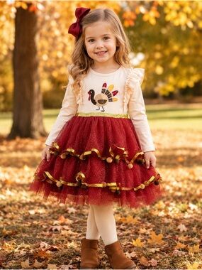 Rylee Faith Girls 5T Thanksgiving Turkey Tulle Dress NWOT Boutique Fall